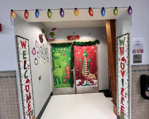 Decorated entrance to the library